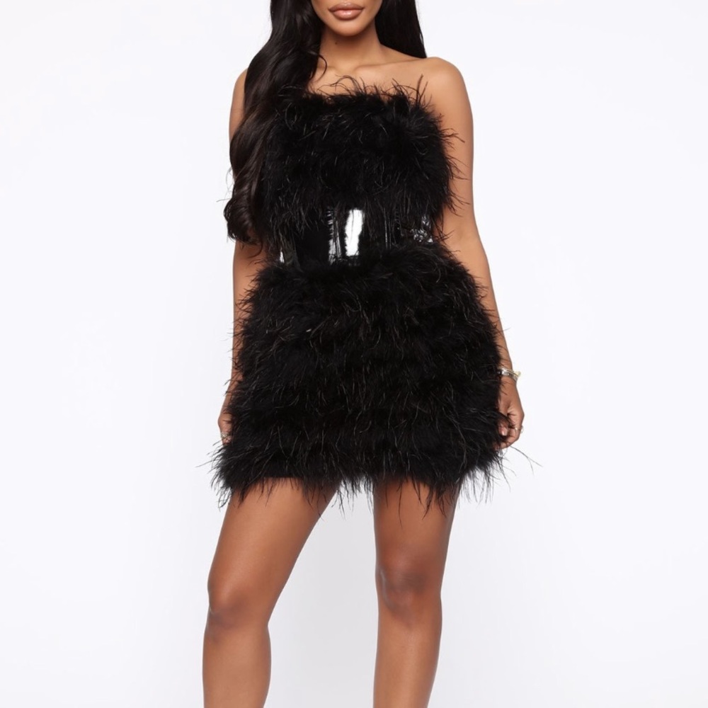 Brand new feather mini dress